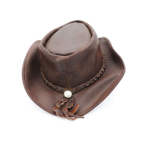 Vintage Brown Leather Cowboy Hat Western Rancher Hat Size Small - Picture 6 of 6